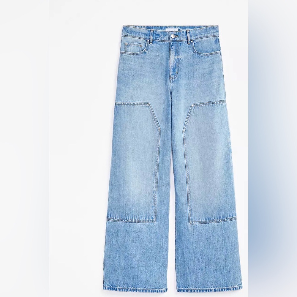 LOFT Light Blue Patchwork Wide-Leg Jeans